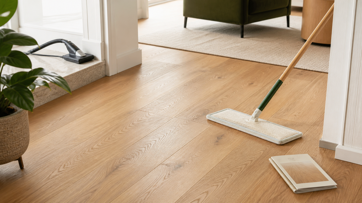 Dry microfiber care for a natural hardwood floor