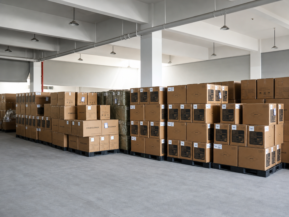 Packed steam cleaners staged in the LEST factory