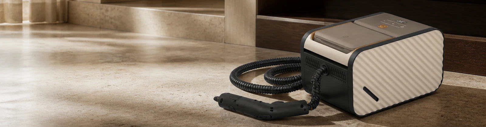 LEST C10 steam cleaner in a refined contemporary interior